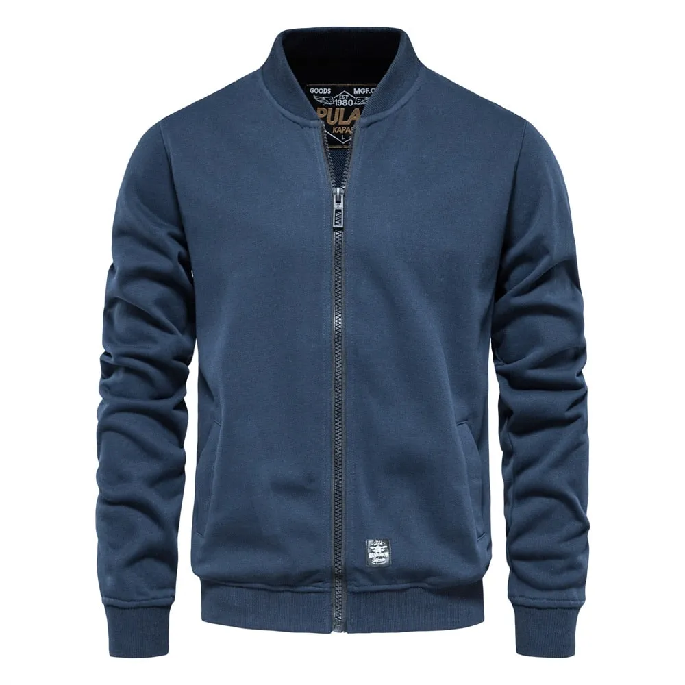 Solid Color Men's Sweatshirts Cotton Zip Baseball Collar Slim Fit Coats Autumn Cardigan