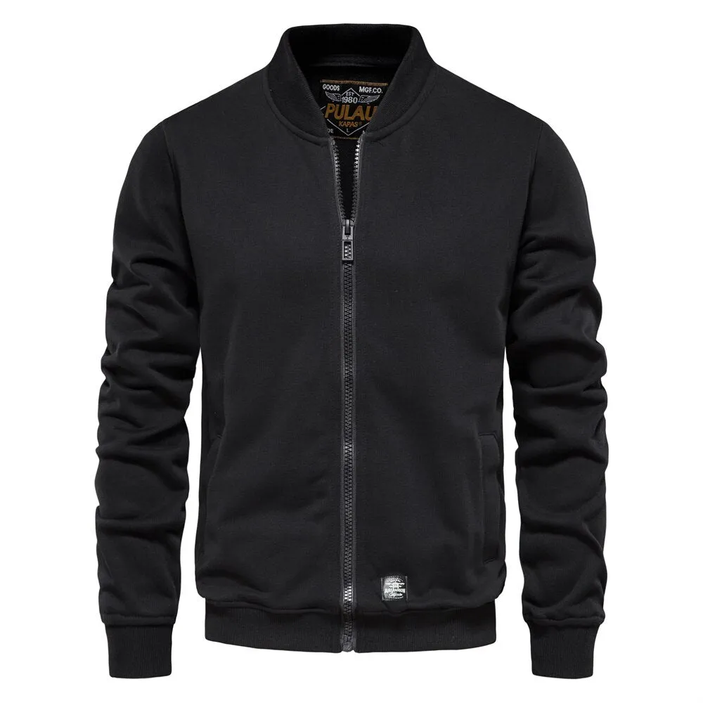 Solid Color Men's Sweatshirts Cotton Zip Baseball Collar Slim Fit Coats Autumn Cardigan