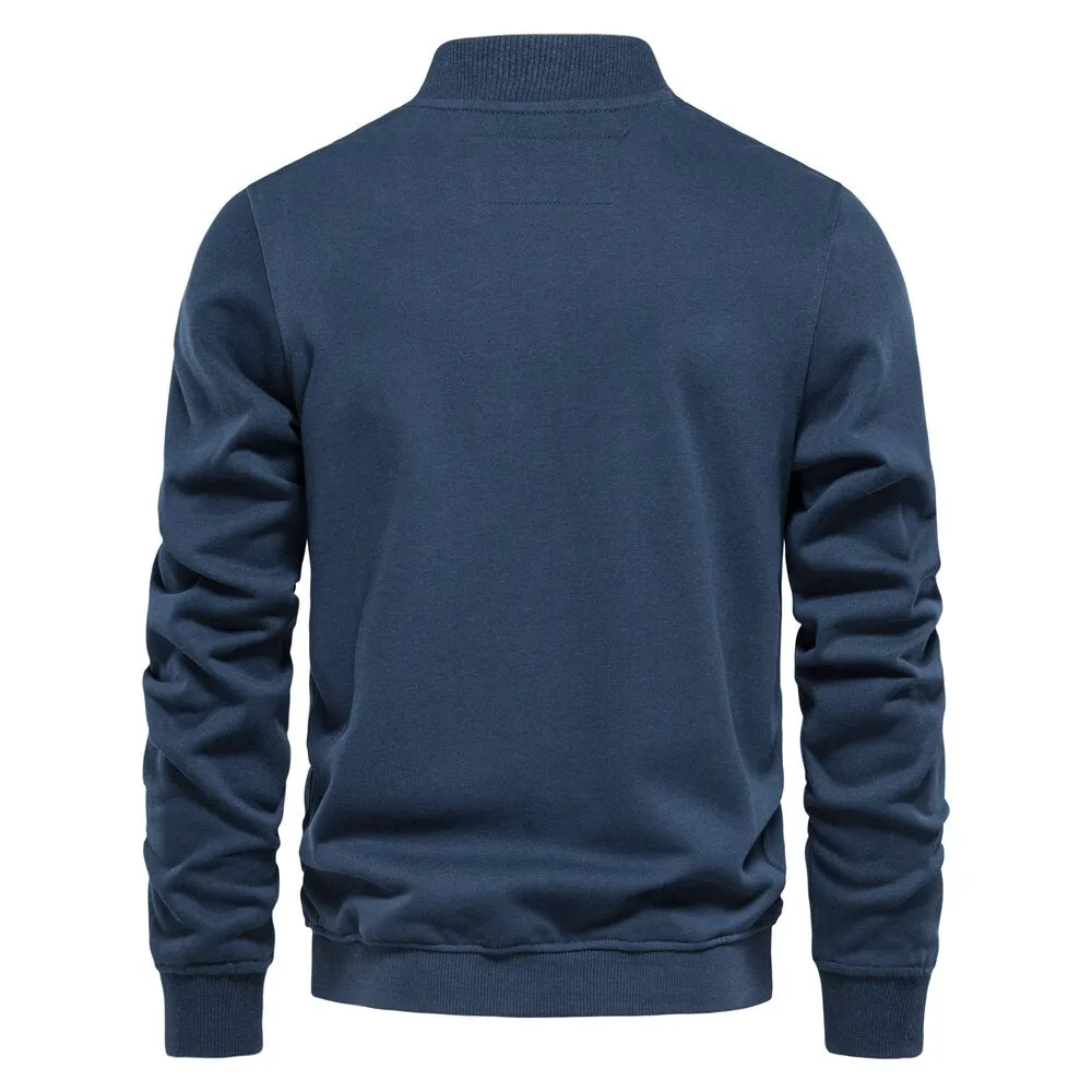 Solid Color Men's Sweatshirts Cotton Zip Baseball Collar Slim Fit Coats Autumn Cardigan
