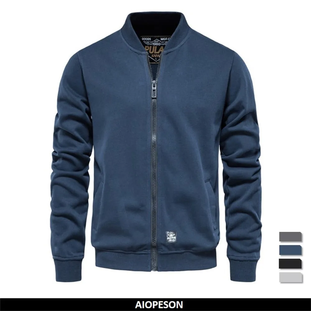Solid Color Men's Sweatshirts Cotton Zip Baseball Collar Slim Fit Coats Autumn Cardigan