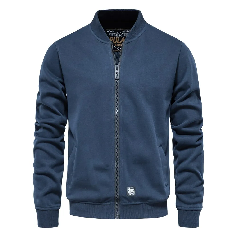 Solid Color Men's Sweatshirts Cotton Zip Baseball Collar Slim Fit Coats Autumn Cardigan