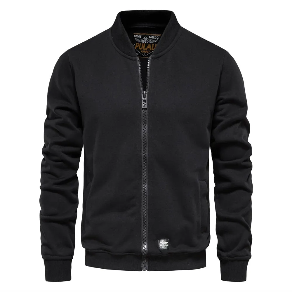 Solid Color Men's Sweatshirts Cotton Zip Baseball Collar Slim Fit Coats Autumn Cardigan