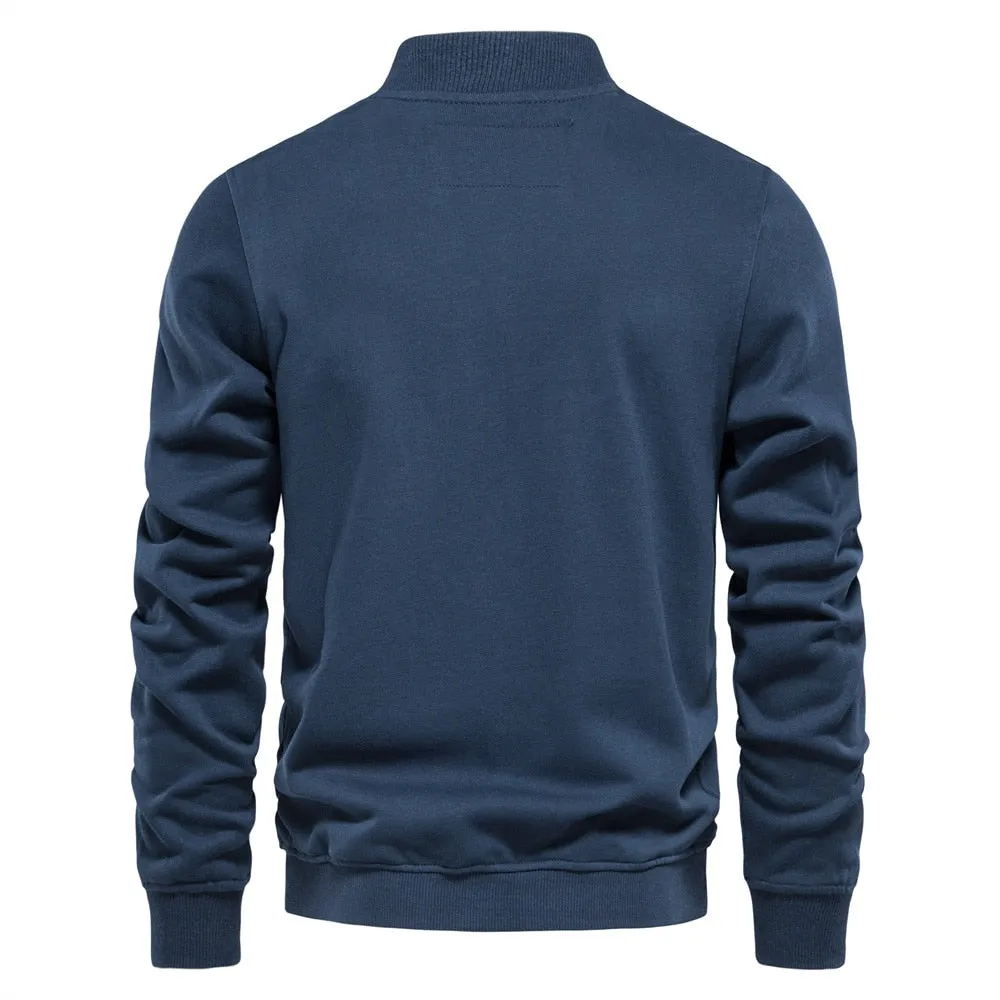 Solid Color Men's Sweatshirts Cotton Zip Baseball Collar Slim Fit Coats Autumn Cardigan