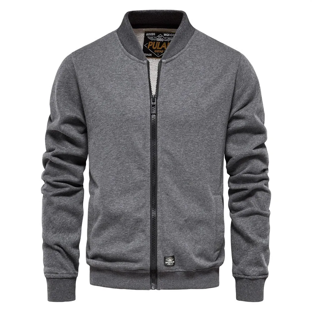 Solid Color Men's Sweatshirts Cotton Zip Baseball Collar Slim Fit Coats Autumn Cardigan