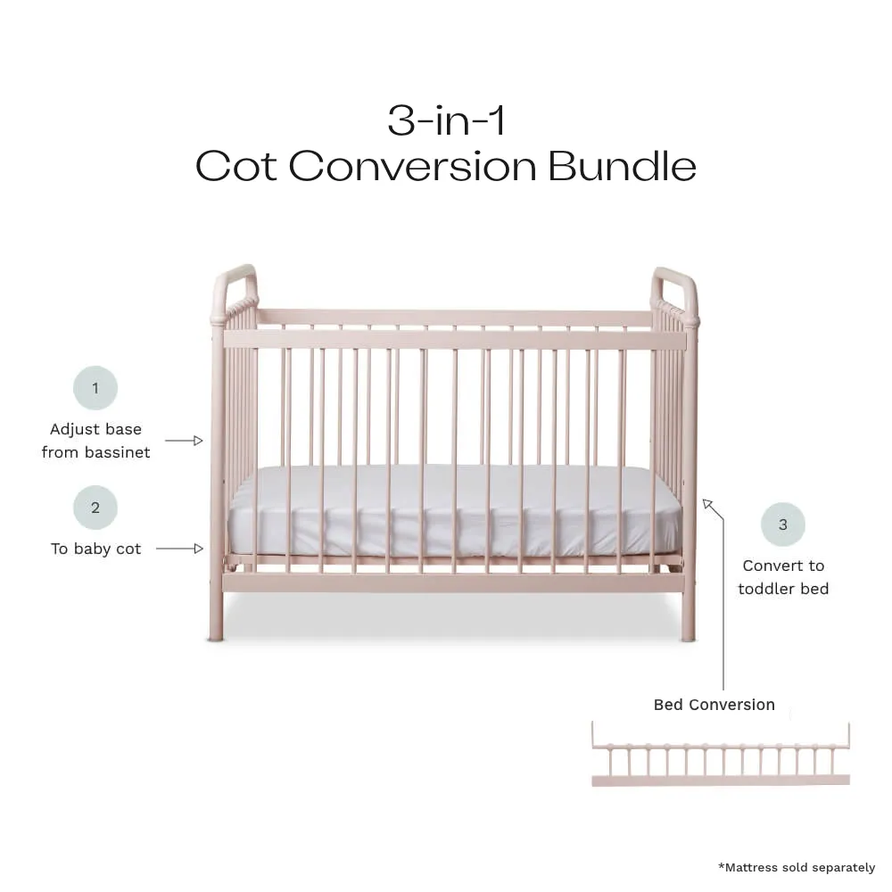 Sonata Pink 3-in-1 Cot Conversion Bundle
