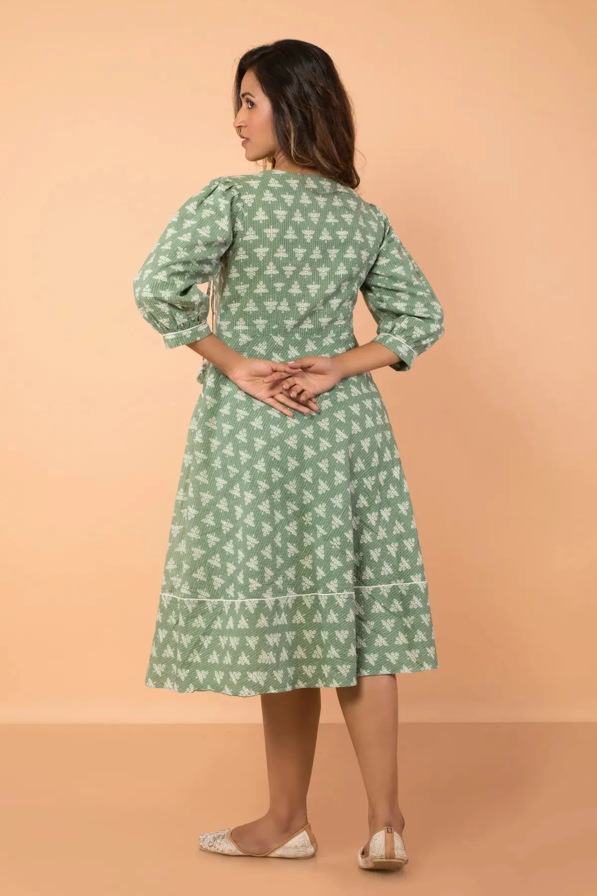 Umbrella Flared Sage Colour Dress