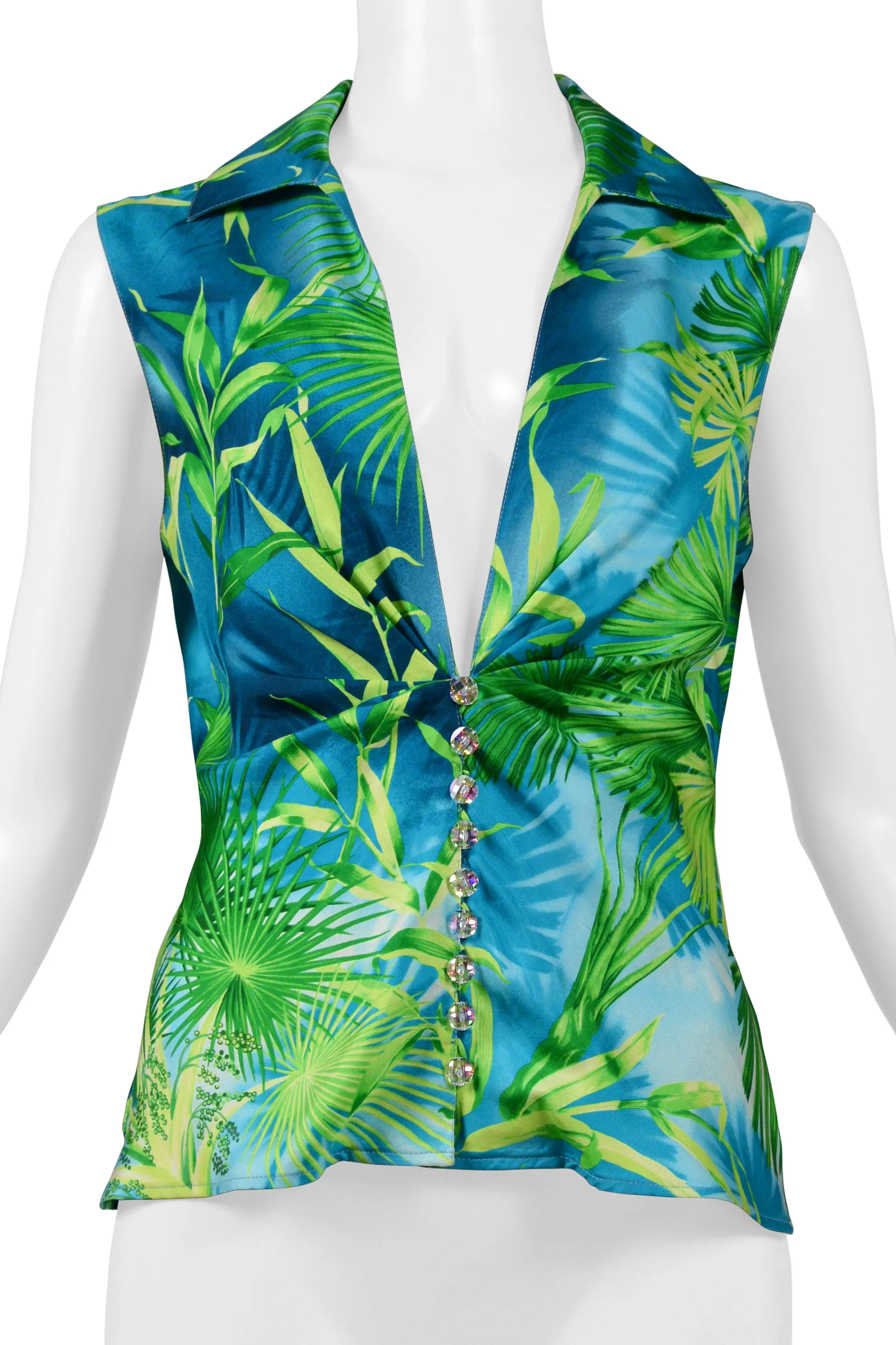 VERSACE SILK JUNGLE PRINT TOP WITH CRYSTAL BUTTONS 2000